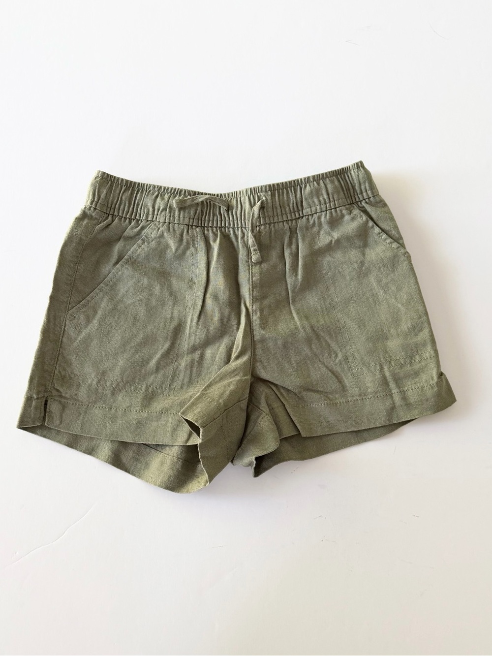 Olive Drawstring Casual Linen-Blend Shorts